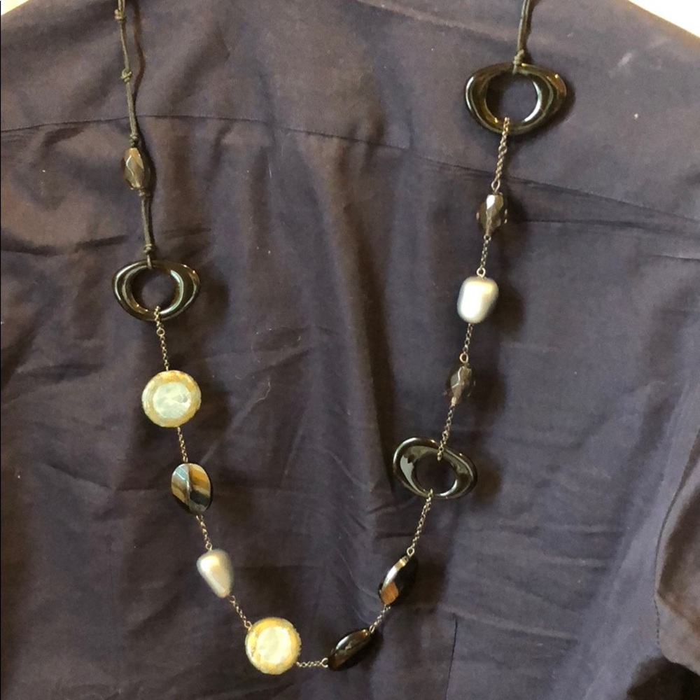 38 inch necklace black and grey tones